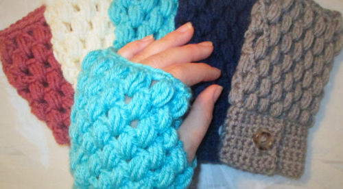 Crochet Puff Stitch Fingerless Gloves