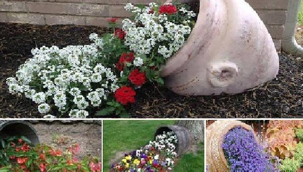 Flowers spilling out of buckets, by design